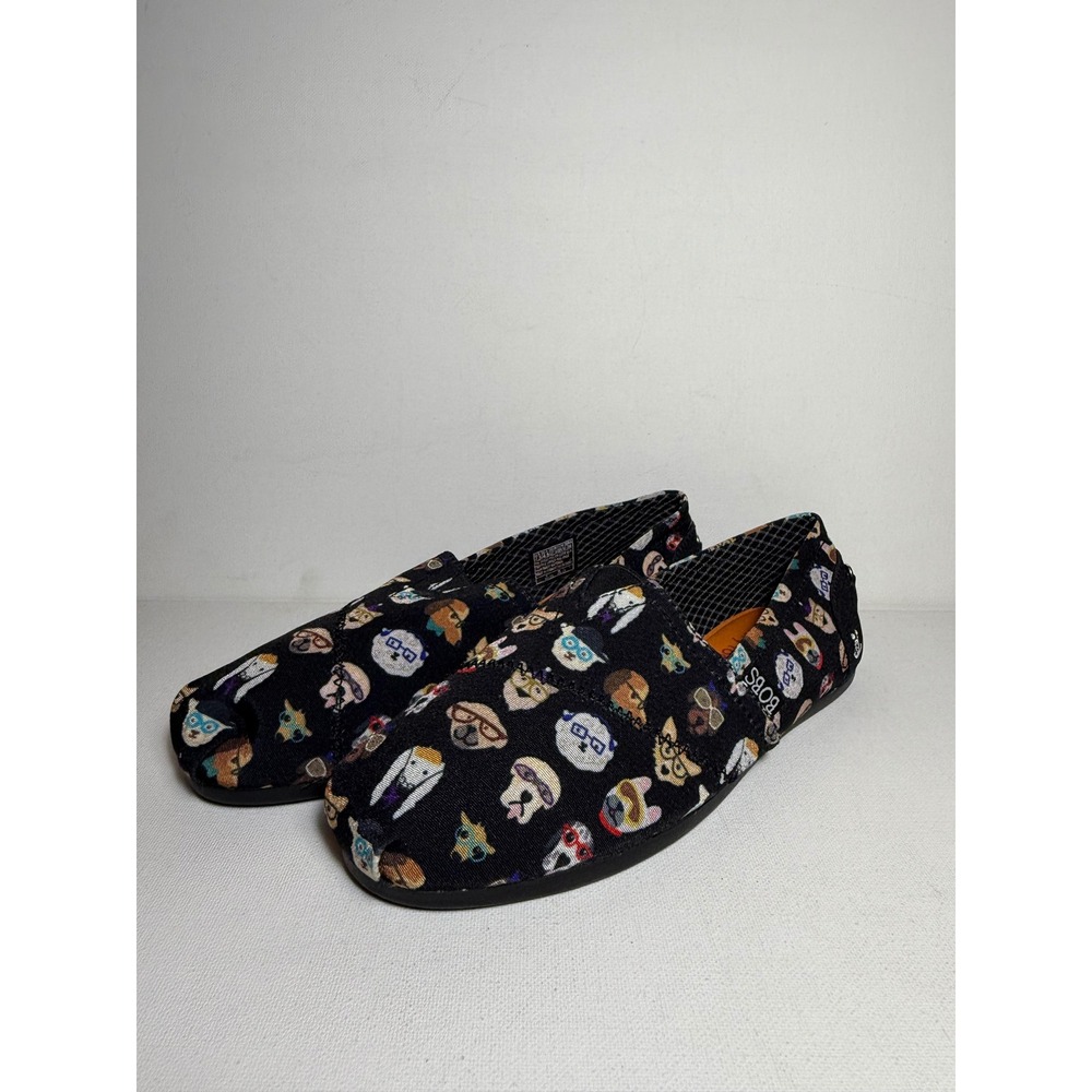 Skechers BOBS for Dogs Black Multi Dog Print Slip On Flats Womens 7.5